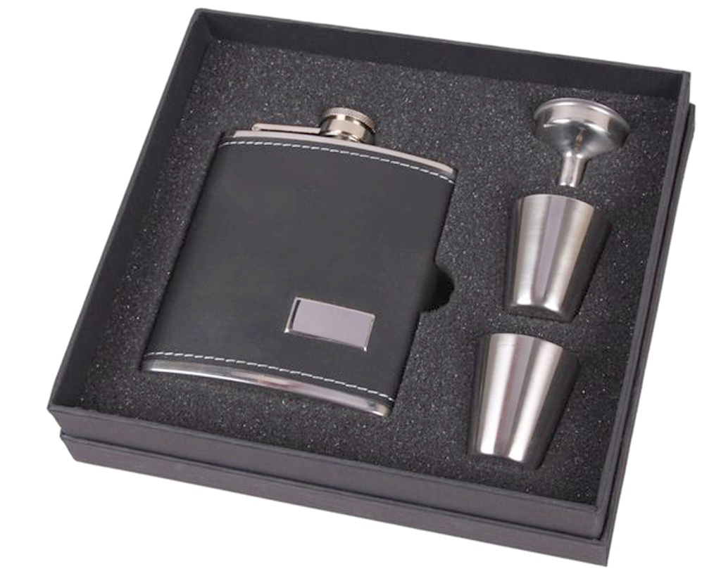 Hip Flask Set 6oz + Cups Black