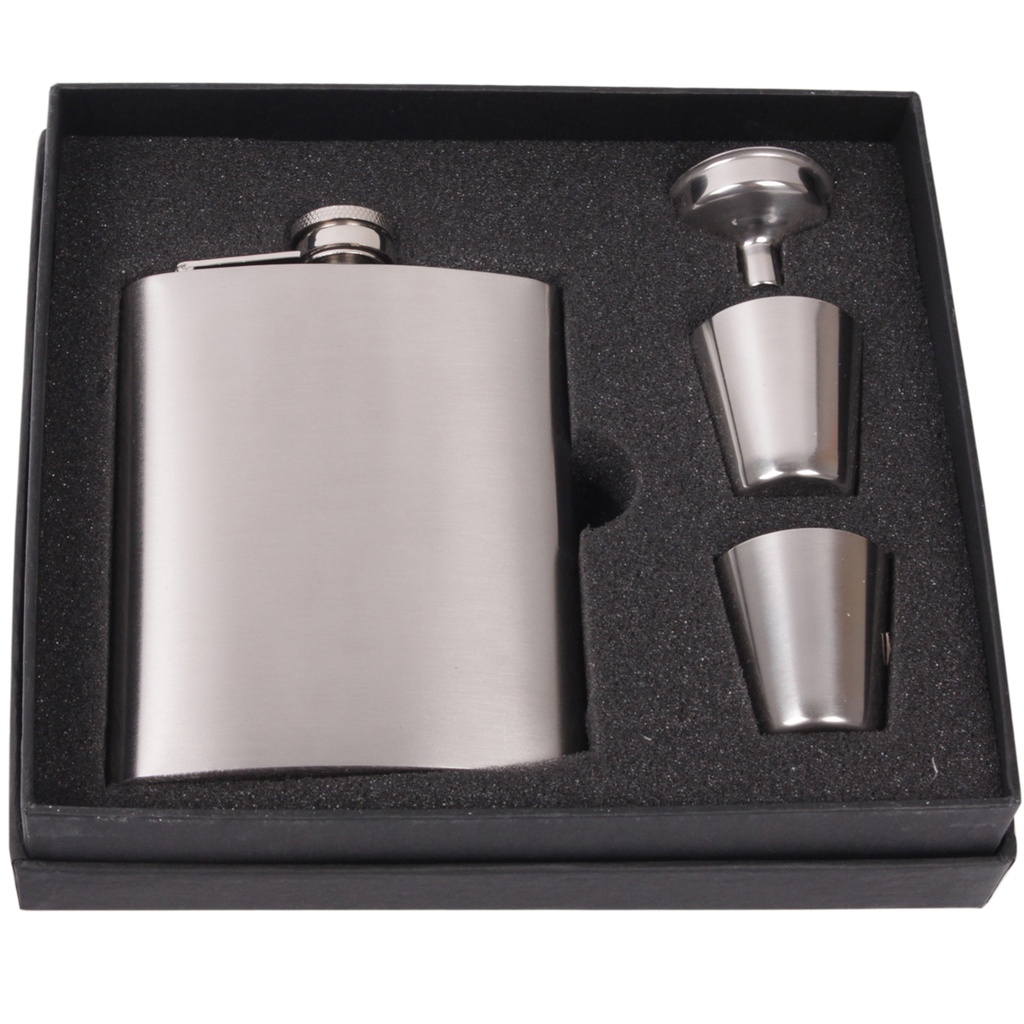 Hip Flask Set 7oz + BCup Chrome Brush