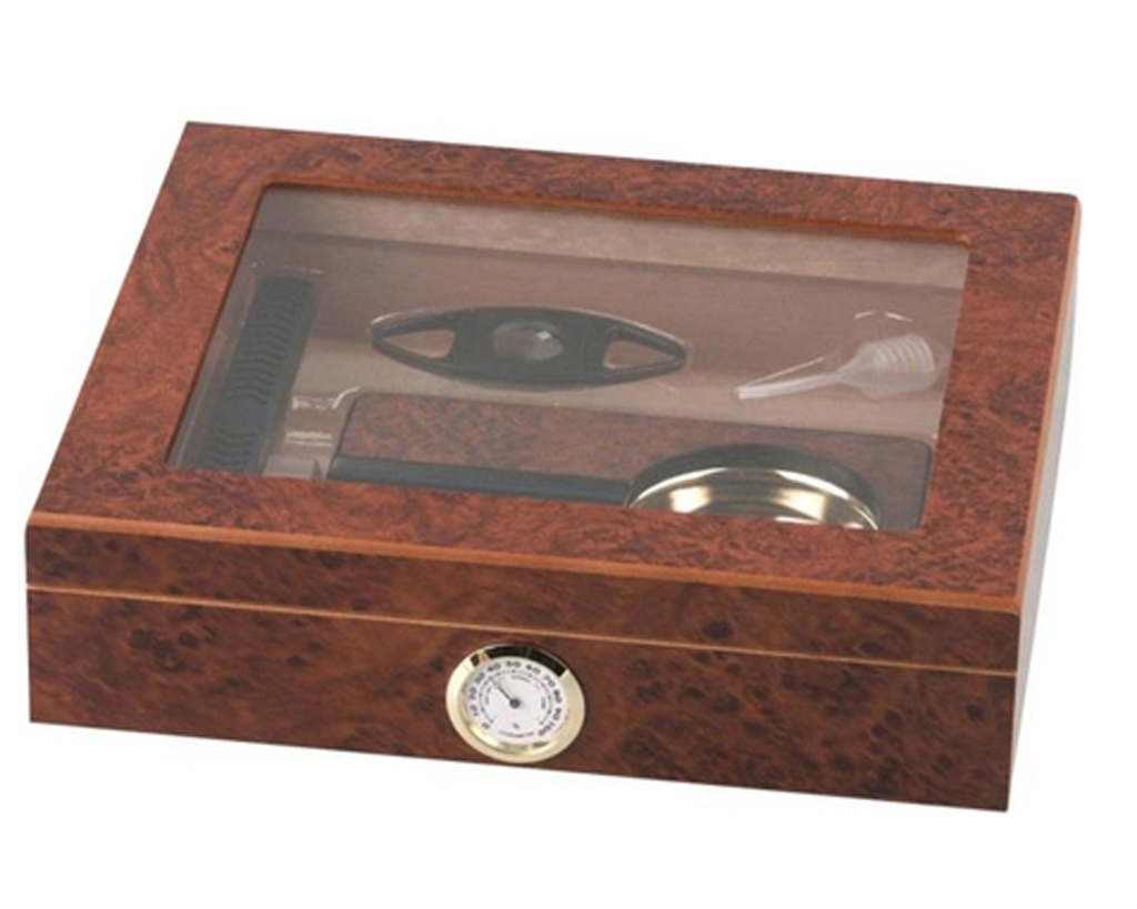 Humidor Burlwood Set Glastop 15 Sigaren