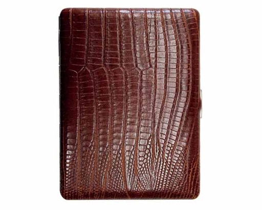 [10448070] Cigarette Case Pearl Leather Brown Lezard 9sks