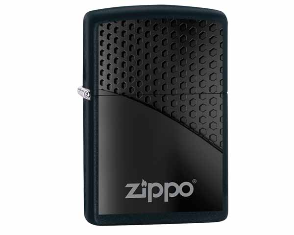 Briquet Zippo Black Hexagon Design with Zippo Logo