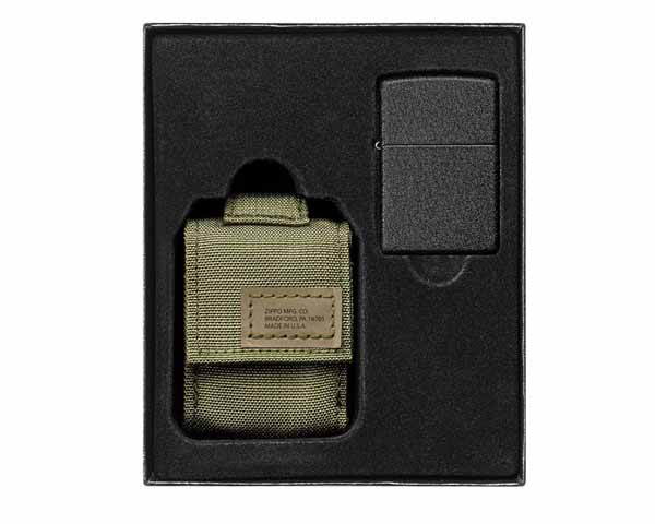 Gift Set Zippo Molle Etui Groen en Aansteker Zippo Black Crackle