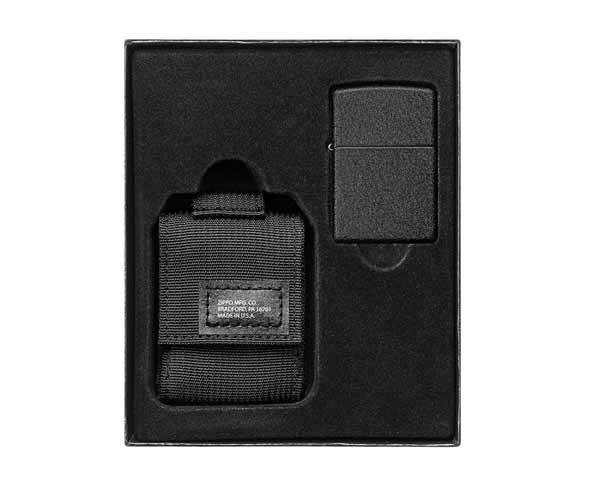 Gift Set Zippo Molle Etui Zwart en Aansteker Zippo Black Crackle