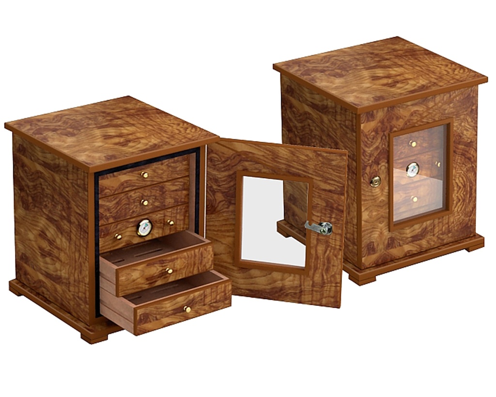 Humidor Cabinet Lubinski 5 Drawers Elm Burl 