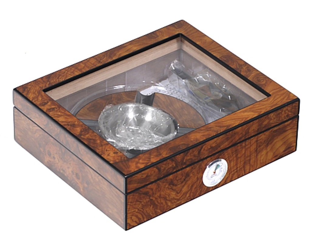 Humidor Lubinski Elm Burl Glas Set 