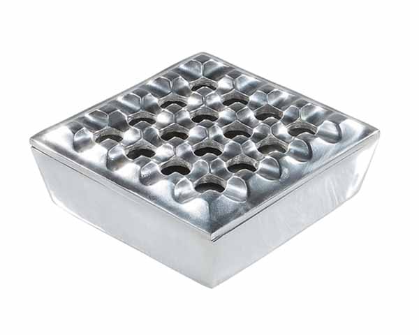 Ashtray cigare Square Grid Polished Aluminium