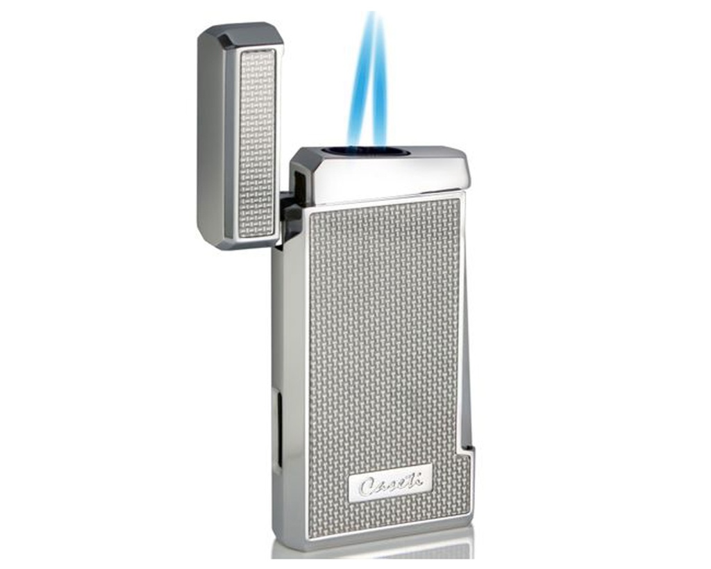 Briquet Caseti Twin Jet Argent Carbon