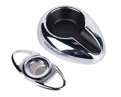 [COF03] Cigar Cutter Cig'R Set + Ashtray Chrome 22mm