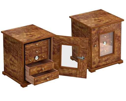 [Q1000R] Humidorkast Lubinski 5 Lades Elm Burl 32x32x38cm