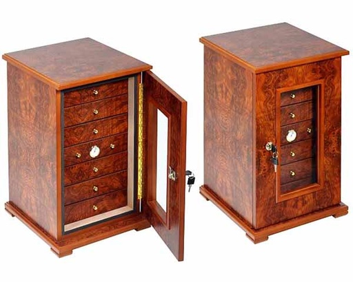[Q1002R] Humidorkast Lubinski 7 Lades Elm Burl 32x33x55cm