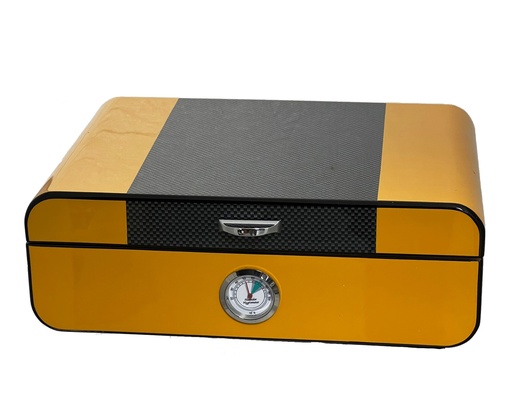 [CB125B] Humidor Geel/Carbon 40 Sigaren 28x20,5x10cm