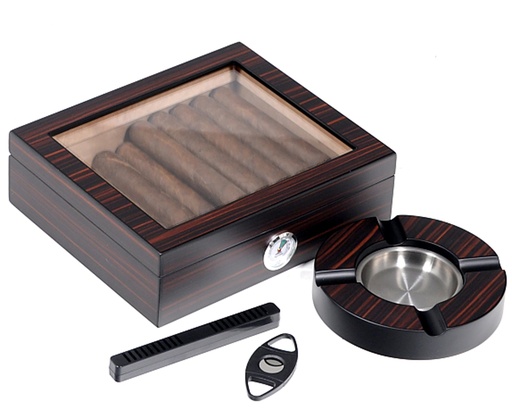 [QB182] Humidor Lubinski Ebony Glas Set 