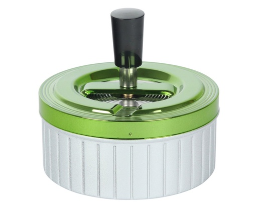 [22467] Ashtray Push Silver Lines Green 11cm