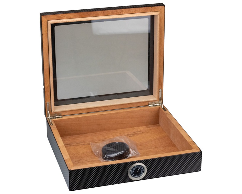 [13002] Humidor Carbon Matte Glastop - 12 Cigares