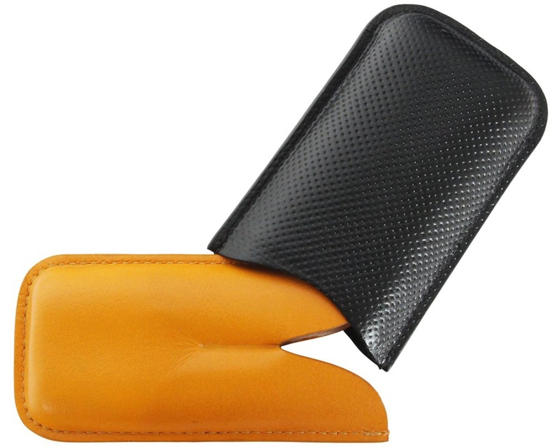 [09279] Cigar Pouch Leather Black/Yellow 2 Robusto 130 R52