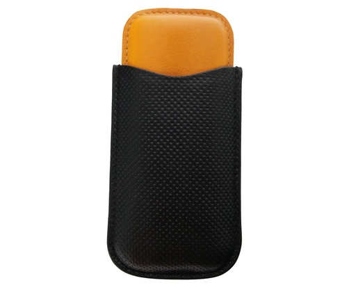 [09279] Cigar Pouch Leather Black/Yellow 2 Robusto 130 R52