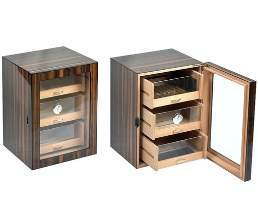 [Q220] Humidor Lubinski Ebony Verre 3 tiroirs