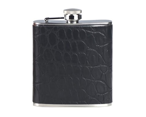 [Y241] Hip Flask Lubinski Croco Black with Funnel 6oz