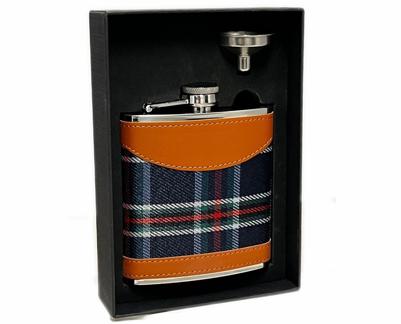 [Y262] Hip Flask Lubinski Tartan with Funnel 6oz