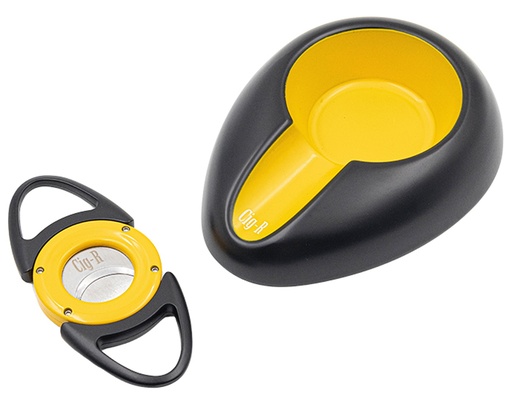 [COF02YL] Cigar Cutter Cig'R Set + Ashtray Yellow 22mm